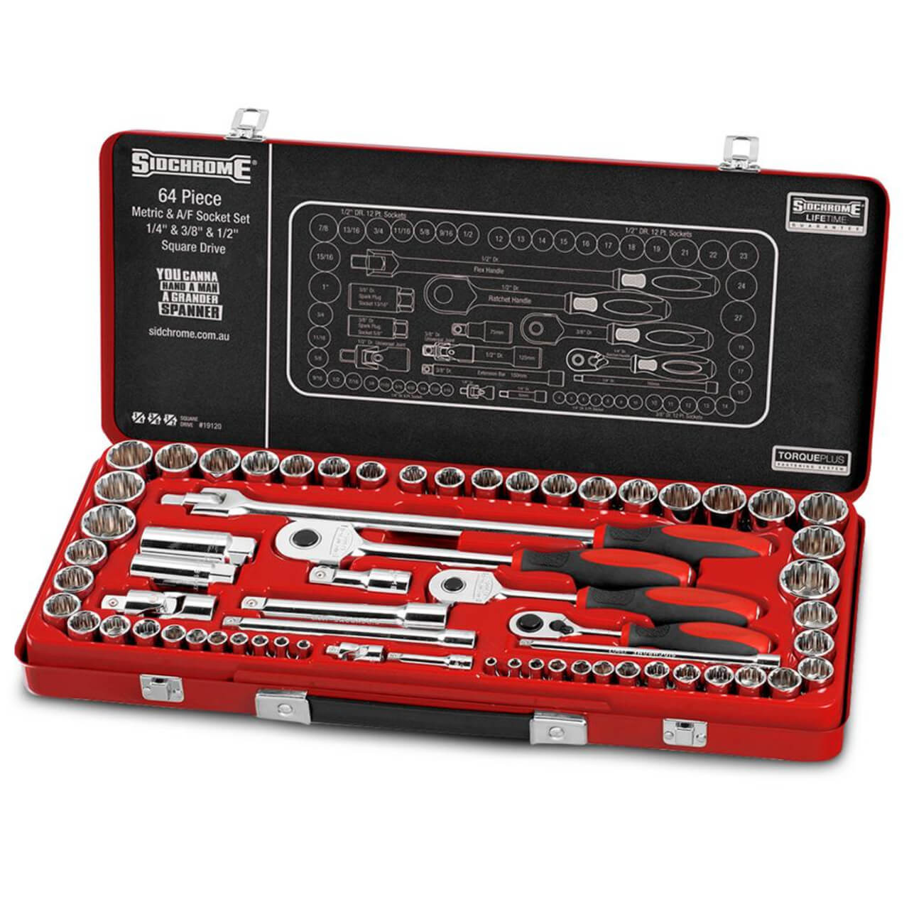 Sidchrome 1/4 3/8 & 1/2 Dr Socket Set Metric & Imperial 64pce
