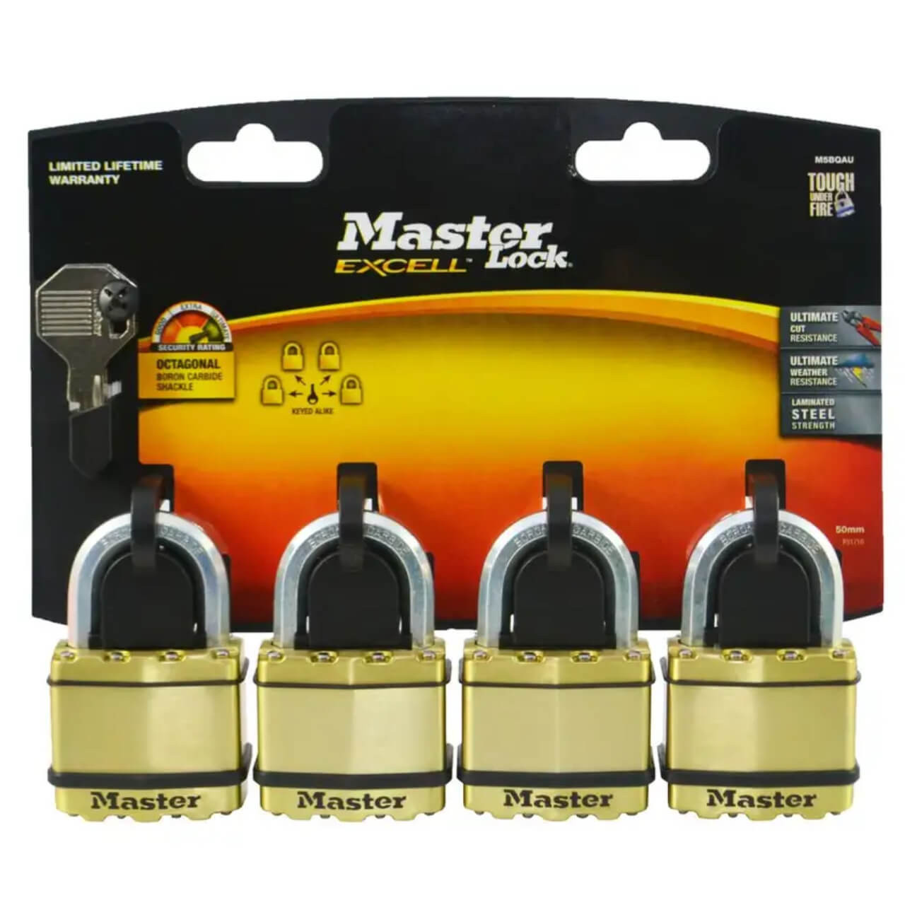 Master Lock Padlock Excell Laminated 50mm 4pk