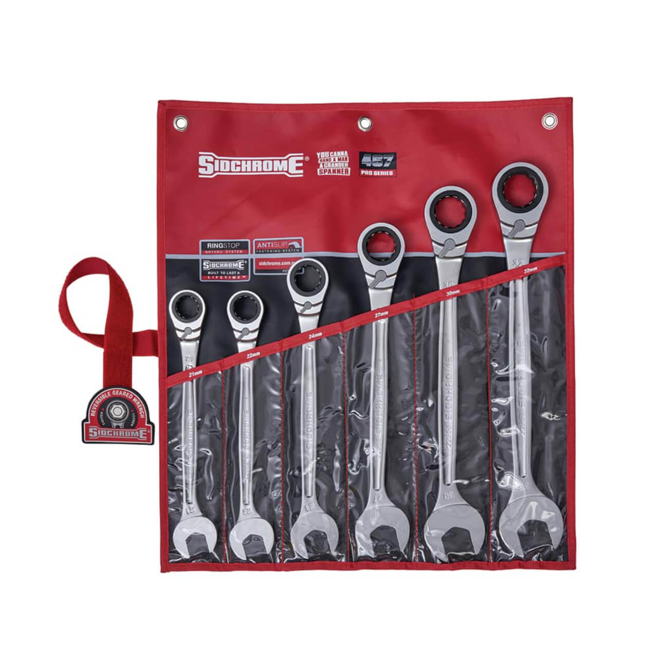 Sidchrome 6Pc 467 Pro Series Geared Spanners Spanner Set – Metric Sizes: 21, 22, 24, 27, 30, 32mm