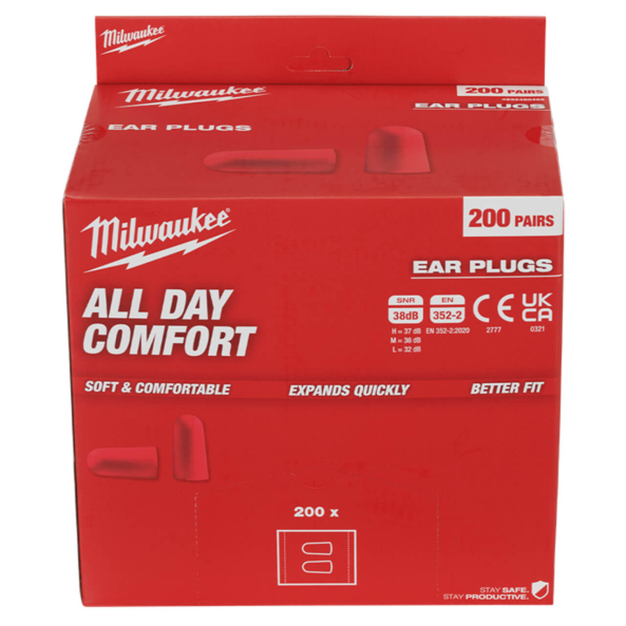 Milwaukee Tapered Uncorded Earplugs 200pk