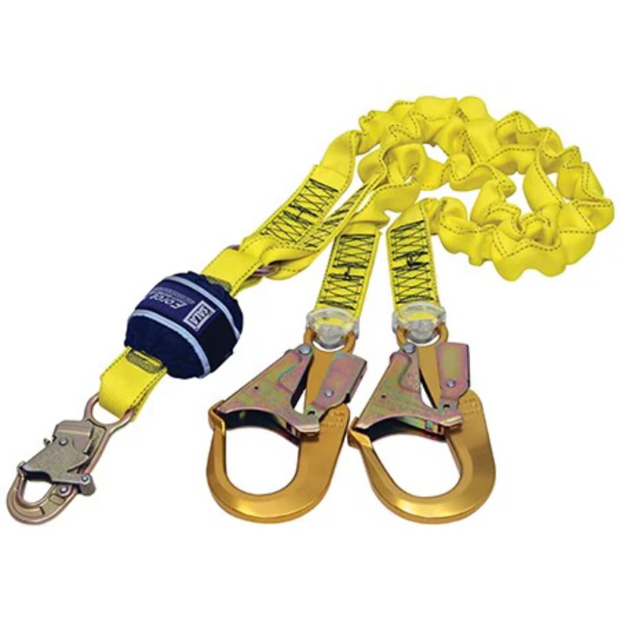 3M Dbi-Sala Force2 Shock Absorbing Elasticated Webbing Lanyard Double Tail 2.0m With Double Action Snap Hook Yellow & Scaffold Hook Z12200919E