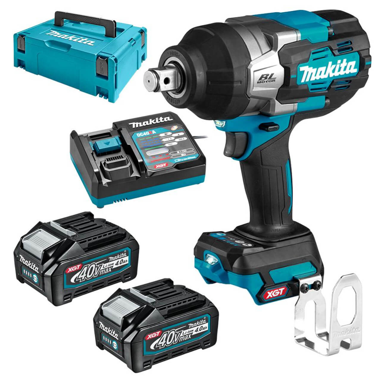 Makita 40V Max BRUSHLESS 3/4” Impact Wrench - Includes 2 x 4.0Ah Batteries. Single Port Rapid Charger & Makpac Case Type 3