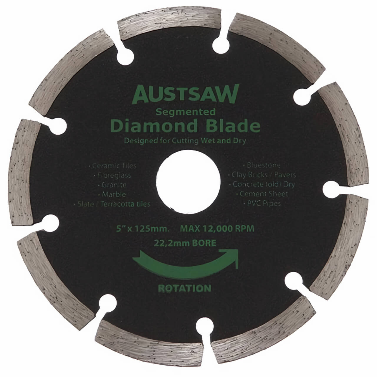 Austsaw 125mm (5in) Diamond Blade Segmented 22.2mm Bore