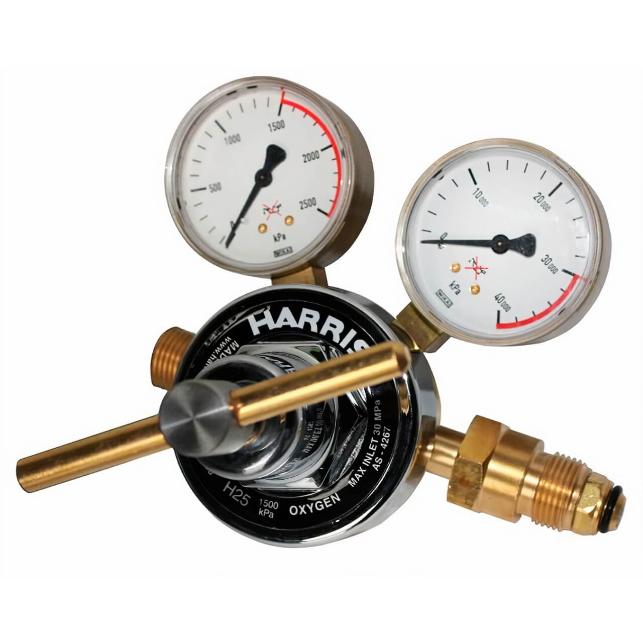 Harris H25 Oxygen High Flow Regulator. Side Inlet. 0-1500kpa