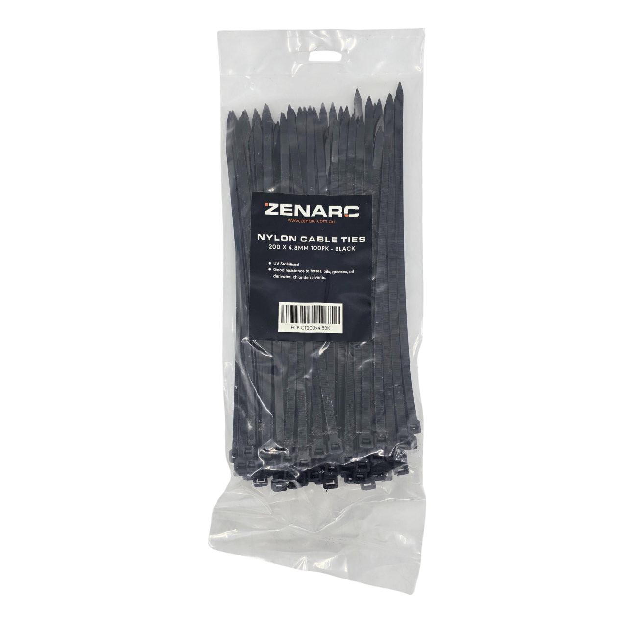 Zenarc Cable Tie Black 200 x 4.8mm 100pk