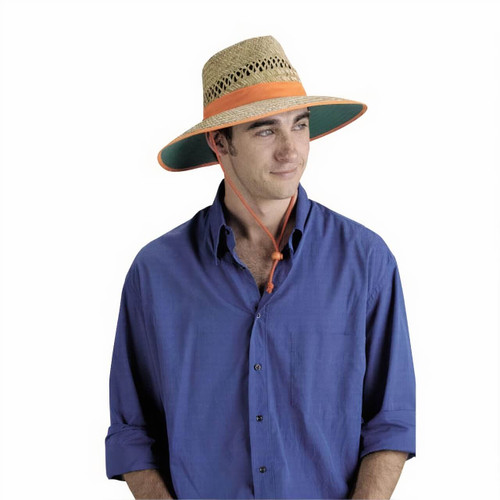 Straw Hat - Orange Brim & Green Underside 58cm (M)