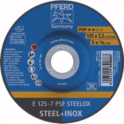 Pferd A24L PSF Steelox 125x7x22 Grinding Disc