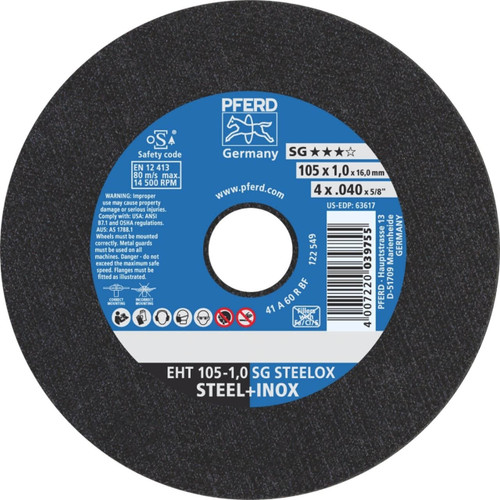 Pferd EHT A60R SG Steelox 105x1x16 U/Thin Cutting Disc 25/box