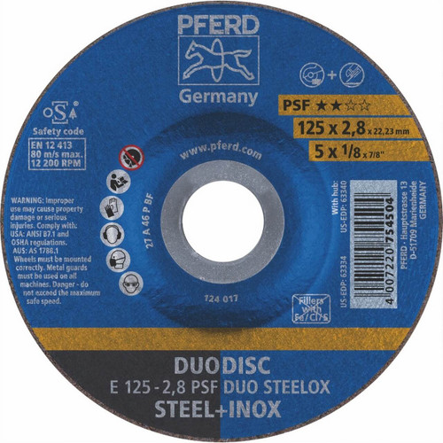 Pferd E A46P PSF Duo Steelox 125x2.8x22 Cut/Grind Disc 10/box