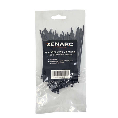 Zenarc Cable Tie Black 100 x 2.5mm 100pk