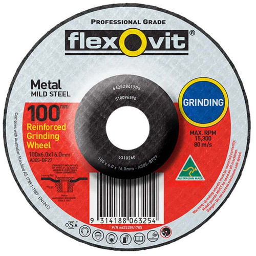 Flexovit A30S 100x6.0x16 GP Metal Grinding Disc