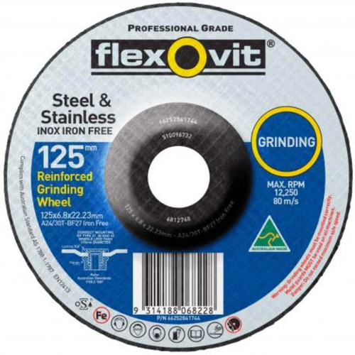 Flexovit A24/30T 125x6.8x22 Inox Iron Free Grinding Disc