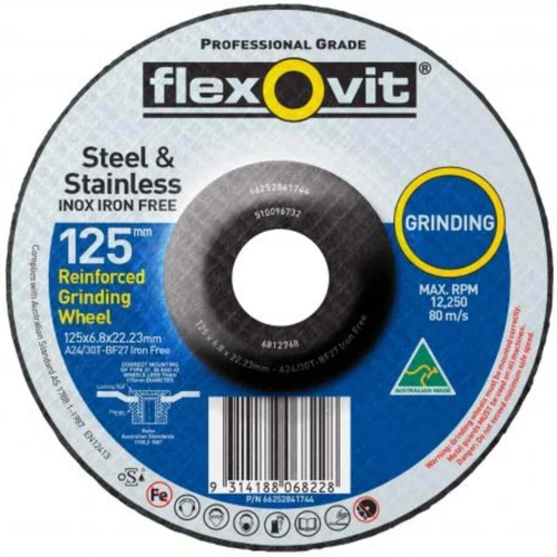 Flexovit A24/30T 125x6.8x22 Inox Iron Free Grinding Disc
