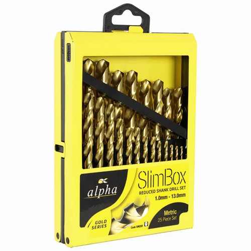 Alpha 1.0-13.0mm Metric Gold Series Slimbox Drill Set 25pce Alpha 1.0-13.0mm Metric Gold Series Slimbox Drill Set 25pce