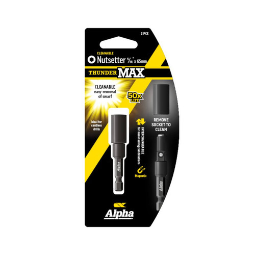 Alpha ThunderMax 5/16x65mm Impact Magnetic Nutsetter Cleanable Carded 2pk