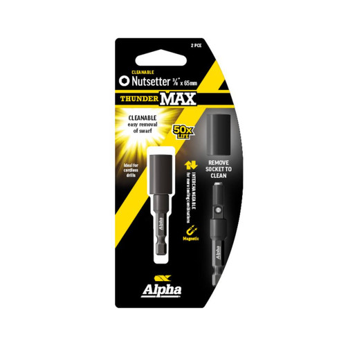 Alpha ThunderMax 3/8x65mm Impact Magnetic Nutsetter Cleanable Carded 2pk