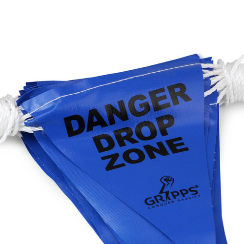 GRIPPS DANGER DROP ZONE' Bunting Safety Flags on Rope - Blue 30m Length