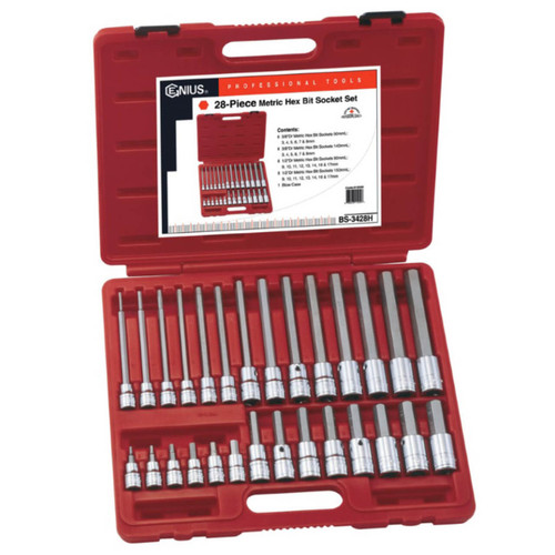 Genius 3/8 & 1/2 Dr Hex Bit Socket Set Metric 28pce
