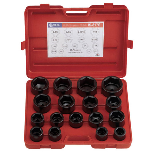 Genius 1” Dr 1-7/16-3-1/8 C/M Std Impact Socket Set Imperial 17pce