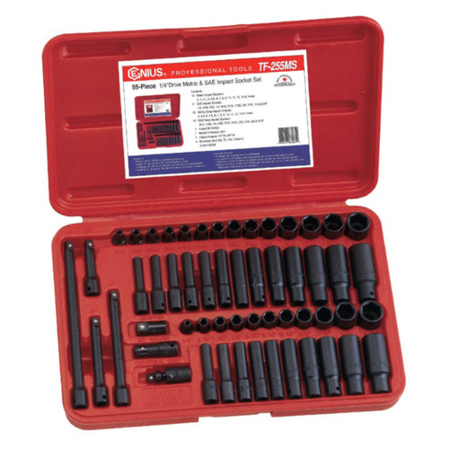 Genius 3-14mm & 1/8- 9/16 1/4 Dr C/V Std & Deep Impact Socket Set Metric & Imperial 55pce