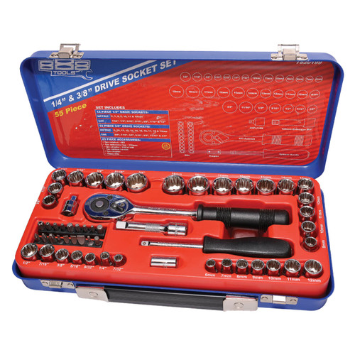 888 Tools 1/4 & 3/8 Dr 12pt Socket Set Metric & Imperial 55pce