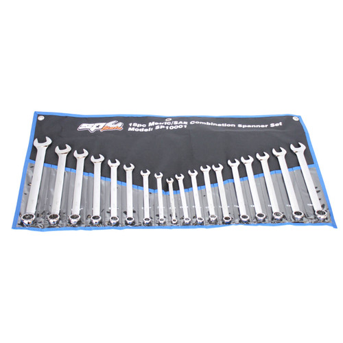 SP Tools 8-19mm / 3/8-7/8 Combination ROE Spanner Set Metric & Imperial 18pce