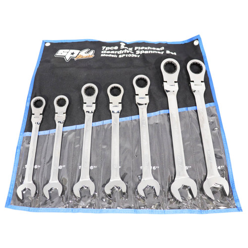 SP Tools 13/16-1-1/4 Flex Head Geardrive ROE Spanner Set Imperial 7pce