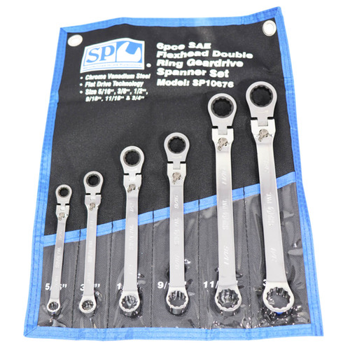 SP Tools 5/16-3/4 Locking Flex Head Geardrive Double Ring Spanner Set Imperial 6pce