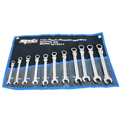 SP Tools 8-19mm Flex Head Geardrive ROE Spanner Set Metric 11pce