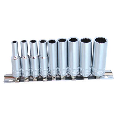 SP Tools 1/4 Dr 12pt Deep Socket Rail Set Imperial 9pce