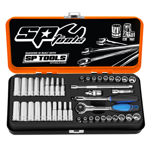 SP Tools 1/4 Dr 6pt & 12pt Socket Set Metric & Imperial 43pce