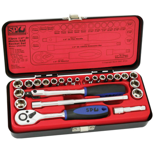SP Tools 1/4 Dr 6pt Socket Set Metric & Imperial 23pce