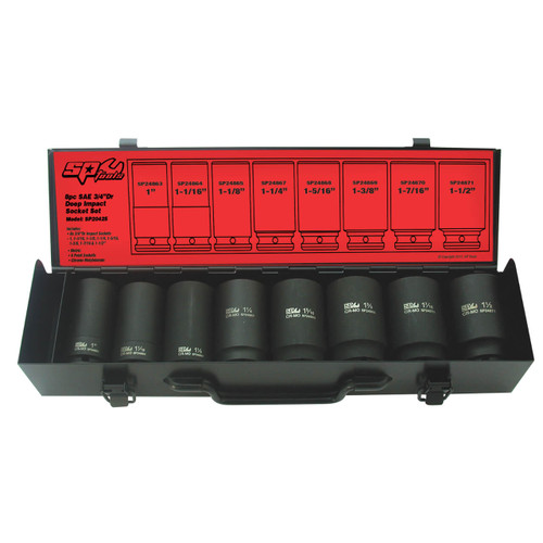SP Tools 3/4 Dr 6pt Deep Impact Socket Set Imperial 8pce