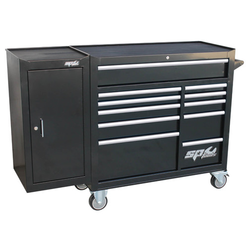 SP Tools 11 Drawer Custom Series Roll Cab With Side Cabinet Black
