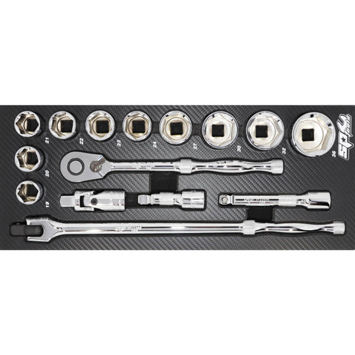 SP Tools 1/2 Dr Metric Sockets & Accessories Suit Tech Series In Foam Tray 15pce