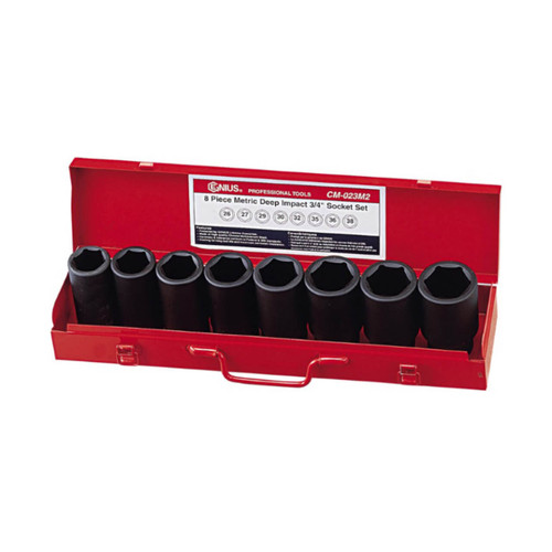 Genius 3/4 Dr 26-38mm C/M Deep Impact Socket Set Metric 8pce