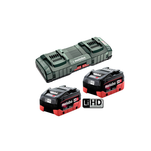Metabo 8.0 LiHD DUO KIT 18V LiHD ASC 145 Duo Starter Pack 2 x 8.0 Ah(2 x 18V 8.0 Ah LiHD Battery Packs 1 x ASC 145 Duo Super-fast Air-cooled Charger)