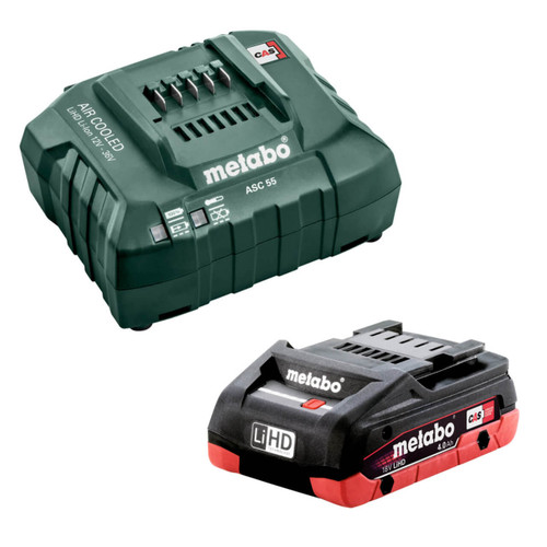 Metabo 4.0 LiHD 1+ 1 KIT 18V LiHD Starter Pack 1 x 4.0 Ah(1 x 18V 4.0 Ah LiHD Battery Pack 1 x ASC 55 Air-cooled Charger)