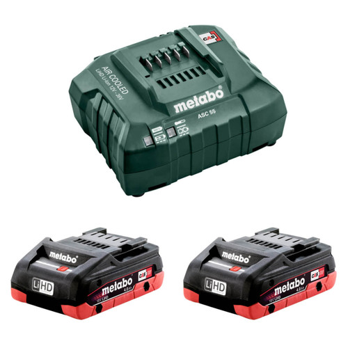 Metabo 4.0 LiHD KIT 18V LiHD Starter Pack 2 x 4.0 Ah(2 x 18V 4.0 Ah LiHD Battery Packs 1 x ASC 55 Air-cooled Charger)