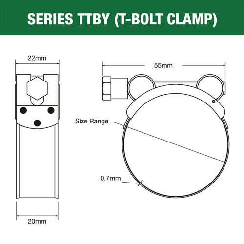Tridon T-Bolt Clamp Part Stainless 42mm - 45mm