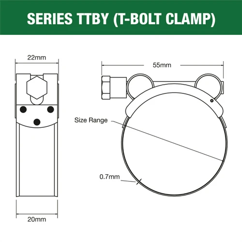 Tridon T-Bolt Clamp Part Stainless 34mm - 37mm
