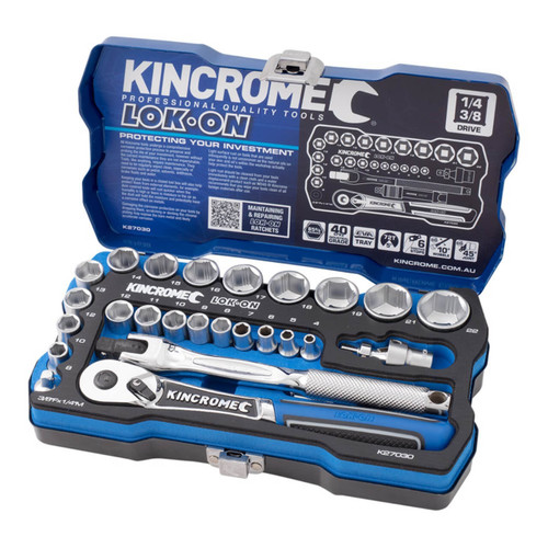Kincrome 1/4 & 3/8 Dr Lok-On Hand Socket Set Metric 26pce