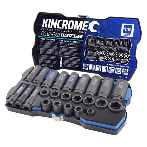 Kincrome 1/2 Dr Lok-On Std & Deep Impact Socket Set Metric 24pce