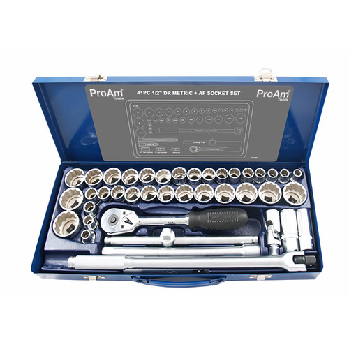 KC Tools 10-32mm & 3/8-1-1/4 1/2 Dr Std Hand Socket Set Metric & Imperial 39pce