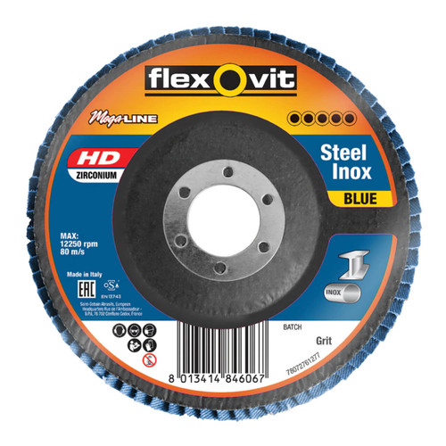Flexovit Megaline Blue HD 125mm 120G Flap Disc 10/pk Flexovit Megaline Blue HD 125mm 120G Flap Disc 10/pk