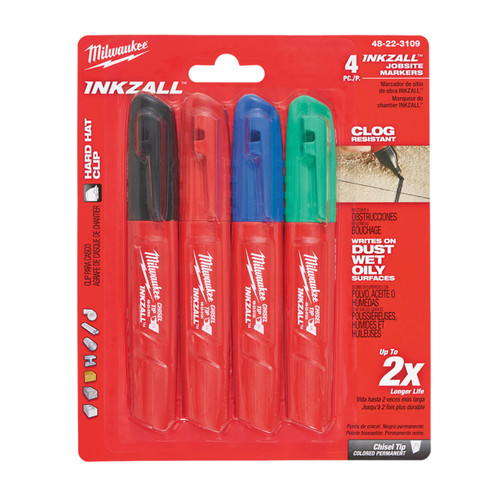 Milwaukee Inkzall Colour Chisel Tip Marker 4pk