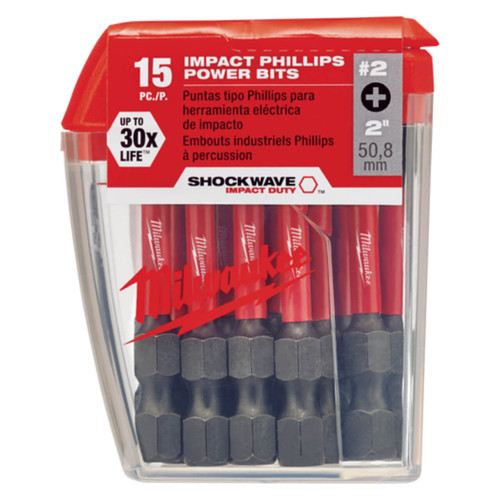 Milwaukee Shockwave 50mm (2”) Phillips #2 Power Bit 15pk