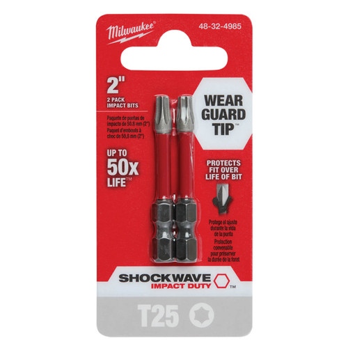 Milwaukee SHOCKWAVE 50mm (2”) T25 Torx Power Bit 2pk