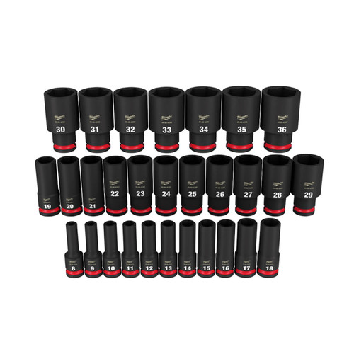 Milwaukee Shockwave 8-36mm 1/2 Dr 6pt Deep Impact Socket Set Metric 29pce