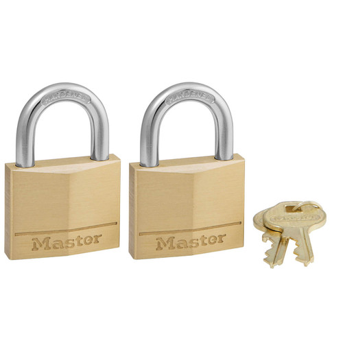 Master Lock Padlock Brass 40mm Key Alike 2pk 140T